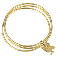 Bracelete de aço inoxidável, Coruja, cromado de cor dourada, pulseira da sorte & para mulher & 3-anéis de linha, 14x18mm, 2mm, Diametro interno:Aprox 65mm, vendido por PC