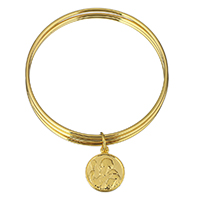Bracelete de aço inoxidável, Roda plana, cromado de cor dourada, pulseira da sorte & para mulher & 3-anéis de linha, 18.5x22mm, 2mm, Diametro interno:Aprox 65mm, vendido por PC
