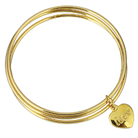 Bracelet en acier inoxydable, coeur, mot amour, Placage de couleur d'or, bracelet à breloques & pour femme & 3 brins, 15x17mm, 2mm, Diamètre intérieur:Environ 65mm, Vendu par PC
