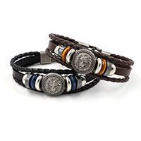 Men Bracelet Cowhide with Hematite & Zinc Alloy Lion plated braided bracelet & for man nickel lead & cadmium free 6mm Sold Per Approx 8 Inch Strand