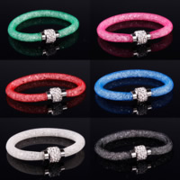 Mesh Tube Bracelet Plastic Net Thread Cord with Rhinestone Clay Pave & Rhinestone zinc alloy magnetic clasp platinum color plated for woman Sold Per Approx 7.8 Inch Strand