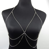 Zinc Alloy borst Chain, platinum plated, voor vrouw & met strass, nikkel, lood en cadmium vrij, Per verkocht Ca 14.9 inch Strand