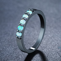 Brass Finger Ring with White Opal plumbum black color plated & for woman nickel lead & cadmium free 4-6mm Sold By PC