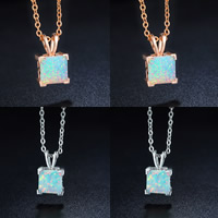 Brass Necklace with White Opal Square plated oval chain & for woman nickel lead & cadmium free Sold Per Approx 19.5 Inch Strand