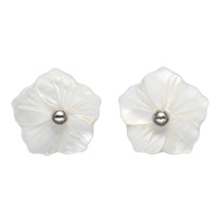 925 Sterling Silver Stud Earring with White Shell Flower platinum color plated  Sold By Pair