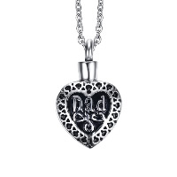 Titanium Steel Cinerary Casket Necklace Heart word dad Unisex & oval chain & with letter pattern & blacken 2.4mm Sold Per Approx 19.6 Inch Strand