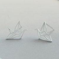 Brass Stud Earring Thousand Origami Cranes silver color plated brushed nickel lead & cadmium free Sold By Pair