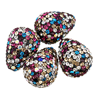 Rhinestone Clay Pave Beads, Teardrop, with rhinestone, 13x18x13mm, Hole:Approx 1mm, 10PCs/Bag, Sold By Bag