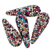 Rhinestone Clay Pave Beads, Teardrop, with rhinestone, 10x29x10mm, Hole:Approx 0.5mm, 10PCs/Bag, Sold By Bag
