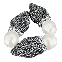 Přírodní sladkovodní perly perlí, Clay Pave, s Sladkovodní Pearl, s drahokamu, 20x44x14mm, Otvor:Cca 1mm, 10PC/Bag, Prodáno By Bag