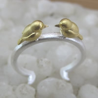 Mässing Cuff finger ring, Fågel, plated, för kvinna & två ton, nickel, bly och kadmium gratis, 15x4mm, Storlek:6-8, Säljs av PC