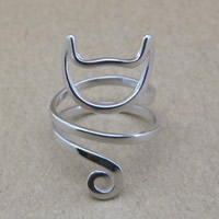 Messing Finger Ring, Kat, silver plated, voor vrouw, nikkel, lood en cadmium vrij, 16-18mm, Maat:6-8, Verkocht door PC
