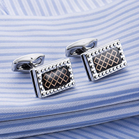 Cufflinks Brass Rectangle platinum color plated gingham & epoxy gel nickel lead & cadmium free Sold By Pair
