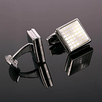 Cufflinks Brass Square platinum color plated gingham & epoxy gel nickel lead & cadmium free Sold By Pair