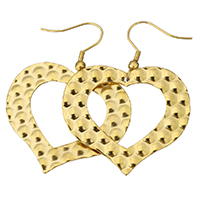 Stainless Steel Drop Earring Heart gold color plated 49mm Sold By Pair