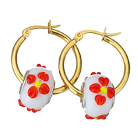 Stainless Steel Hoop Earring with Lampwork gold color plated  Sold By Pair
