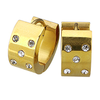 Stainless Steel Huggie Hoop Earring stainless steel post pin gold color plated with rhinestone Sold By Lot