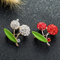 Rhinestone Brooch Zinc Alloy Cherry gold color plated for woman & enamel & with rhinestone lead & cadmium free Sold By PC