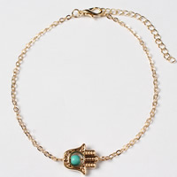 Hamsa Bracelets Zinc Alloy with brass chain & Turquoise with 5cm extender chain gold color plated oval chain & for woman nickel lead & cadmium free 190mm Sold Per Approx 7.5 Inch Strand