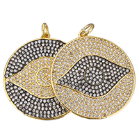 Cubic Zirconia Micro Pave Brass Pendant Flat Round plated micro pave cubic zirconia nickel lead & cadmium free Approx 4mm Sold By Lot