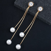 Zinc Alloy Split Earring with ABS Plastic Pearl stainless steel post pin plated detachable & with rhinestone lead & cadmium free Sold By Pair