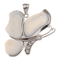 Natural White Shell Pendants, Tibetan Style, with White Shell, Butterfly, platinum color plated, with rhinestone, lead & cadmium free, 47x55x4mm, Hole:Approx 5x7mm, Sold By PC
