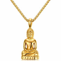 Colgante Budista, acero inoxidable, Buda, chapado en color dorado, La joyería budista & para hombre, 22.50x52mm, agujero:aproximado 3x4mm, Vendido por UD