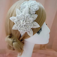 Bruids haarband, Satijnen lint, Bloem, voor bruids & met strass, wit, 150x100mm, Per verkocht Ca 14 inch Strand