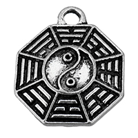 Zinc Alloy Pendants Octagon antique silver color plated ying yang nickel lead & cadmium free Approx 2mm Sold By Lot