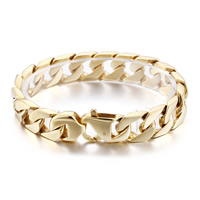 Men Bracelet Stainless Steel 24K gold plated curb chain & for man 15mm Sold Per Approx 8.6 Inch Strand