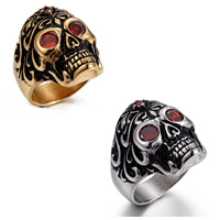 Stainless Steel Finger Ring for Men Skull plated & for man & with rhinestone & blacken 6mm Sold By PC