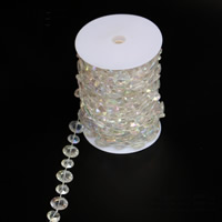Jäljitelty kristalli Koriste ketju, Litteä pyöreä, värikäs päällystetty, 14x16mm, 12m/puolan, Myymät puolan