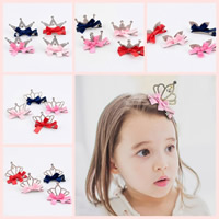 Alligator Hair Clip Satin Ribbon with iron clip Crown platinum color plated for children & with rhinestone Sold By PC
