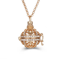 Brass Pregnant Ball Locket Sweater Necklace Round plated rolo chain & for woman & with rhinestone & hollow lead & cadmium free 800mm Sold Per Approx 31 Inch Strand
