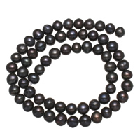 Brambor pěstované sladkovodní perle, Sladkovodní Pearl, černý, 6-7mm, Otvor:Cca 0.8mm, Prodáno za Cca 16 inch Strand