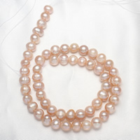 Bulvių išauginti gėlavandenių perlų karoliukai, Gėlo vandens perlų, Bulvė, natūralus, purpurinis, 7-8mm, Skylė:Apytiksliai 0.8mm, Parduota už 14.2 Inch Strand