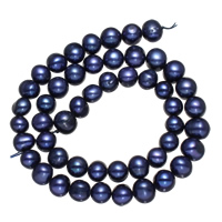 Brambor pěstované sladkovodní perle, Sladkovodní Pearl, modrý, 9-10mm, Otvor:Cca 0.8mm, Prodáno za Cca 15 inch Strand