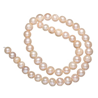 Perlas Arroz Freshwater, Perlas cultivadas de agua dulce, natural, Rosado, 7-8mm, agujero:aproximado 0.8mm, Vendido para aproximado 15 Inch Sarta
