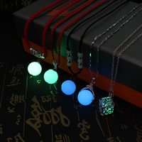 Luminated Necklace, Tibetan Style, with Fluorescent Powder Stone & paper box & Nylon Cord & Glass, plated, different styles for choice & for woman & with rhinestone, nickel, lead & cadmium free, Sold Per 17-18 Inch Strand
