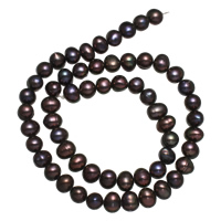 Brambor pěstované sladkovodní perle, Sladkovodní Pearl, přírodní, černý, 7-8mm, Otvor:Cca 0.8mm, Prodáno za Cca 14 inch Strand