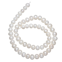 Bulvių išauginti gėlavandenių perlų karoliukai, Gėlo vandens perlų, Bulvė, natūralus, baltas, 7-8mm, Skylė:Apytiksliai 0.8mm, Parduota už Apytiksliai 15 Inch Strand