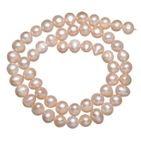 Brambor pěstované sladkovodní perle, Sladkovodní Pearl, přírodní, růžový, 7-8mm, Otvor:Cca 0.8mm, Prodáno za Cca 14 inch Strand