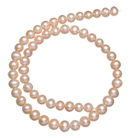 Brambor pěstované sladkovodní perle, Sladkovodní Pearl, přírodní, růžový, 7-8mm, Otvor:Cca 0.8mm, Prodáno za Cca 15 inch Strand