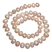 Knapp odlad sötvattenspärla pärlor, Freshwater Pearl, naturlig, rosa, 7-8mm, Hål:Ca 0.8mm, Såld Per Ca 14 inch Strand
