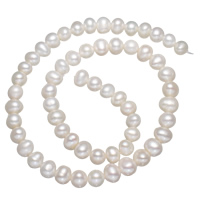 Naturalne perły słodkowodne perełki luźne, Perła naturalna słodkowodna, Ziemniak, biały, 7-8mm, otwór:około 0.8mm, sprzedawane na około 16 cal Strand