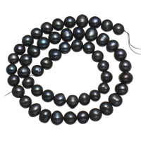 Brambor pěstované sladkovodní perle, Sladkovodní Pearl, černý, 7-8mm, Otvor:Cca 0.8mm, Prodáno za Cca 14 inch Strand