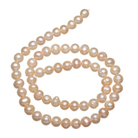 Bulvių išauginti gėlavandenių perlų karoliukai, Gėlo vandens perlų, Bulvė, natūralus, rožinis, 6-7mm, Skylė:Apytiksliai 0.8mm, Parduota už Apytiksliai 14 Inch Strand