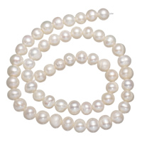 Bulvių išauginti gėlavandenių perlų karoliukai, Gėlo vandens perlų, Bulvė, natūralus, baltas, 7-8mm, Skylė:Apytiksliai 0.8mm, Parduota už Apytiksliai 14 Inch Strand