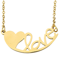 Stainless Steel Jewelry Necklace, Heart, word love, gold color plated, oval chain, 32x15mm, 1.5mm, Sold Per Approx 17 Inch Strand