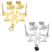 Austrian Crystal Jewelry Sets earring & necklace Stainless Steel with Austrian Crystal Star plated oval chain & faceted 1.5mm Length Approx 17 Inch Sold By Set